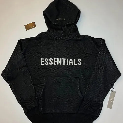 Essentials Knit Pullover Hoodie Black